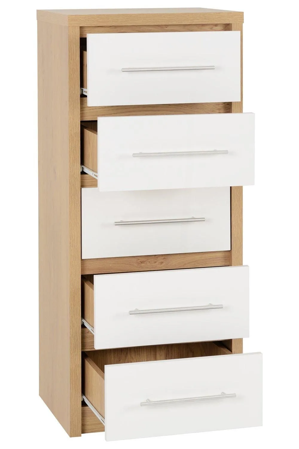 Seconique Seville 5 Drawer Narrow Chest in White 3