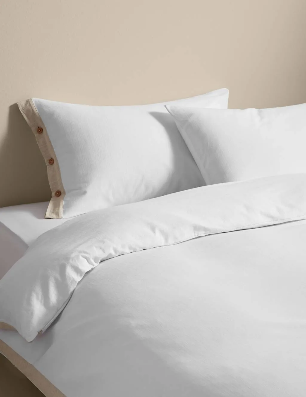 M&S Pure Cotton Button Panel Bedding Set Natural Mix