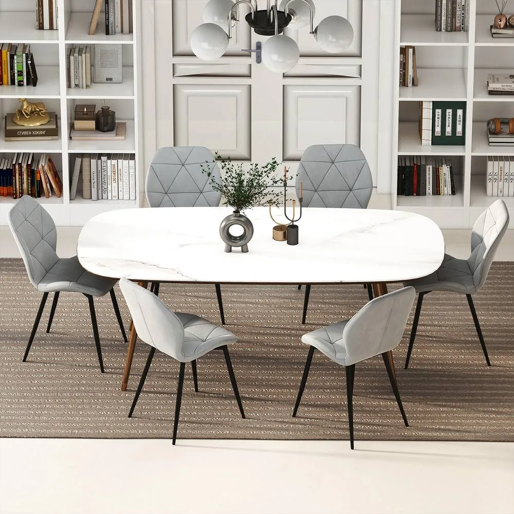 Costway Upholstered Dining Chair Set of 4 Modern Kitchen Chair-Grey in Grey 3