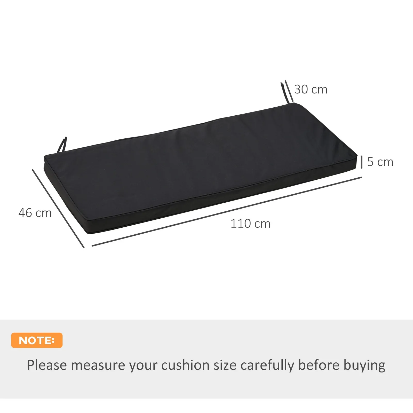 OUTSUNNY 2-Seater Bench Cushion Polyester Cover Seat Pad Replacement in Black 2