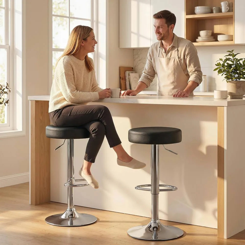 HOMCOM Bar Stools Set of 2, Height Adjustable Breakfast Bar Chairs in Black