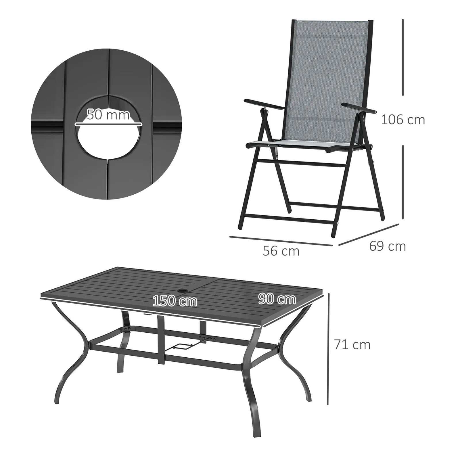 OUTSUNNY 7 PCs Garden Dining Set, Folding Chairs & Metal Top Table, Grey 3