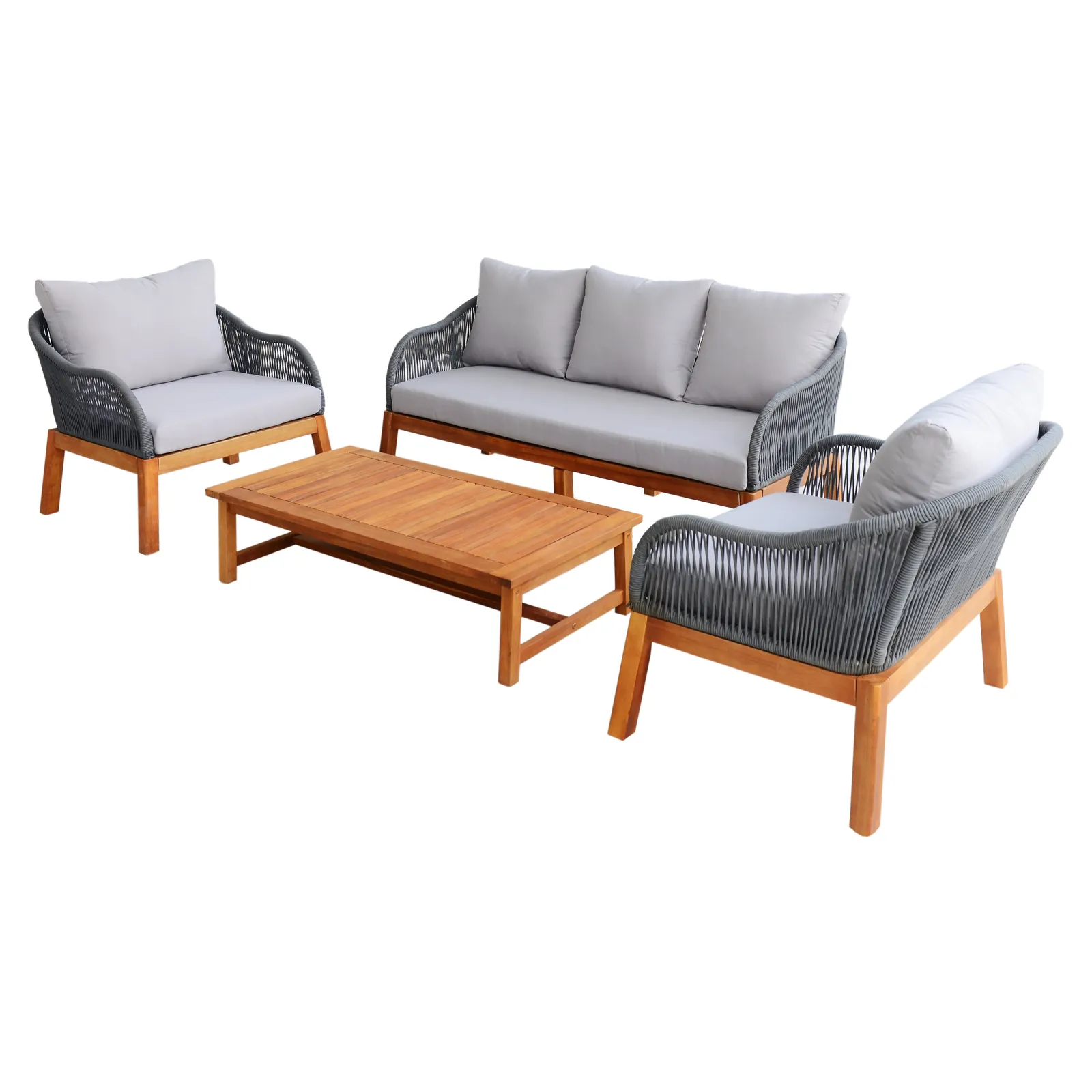 Acacia and Rope 4 Seater Lounge Set Light Grey