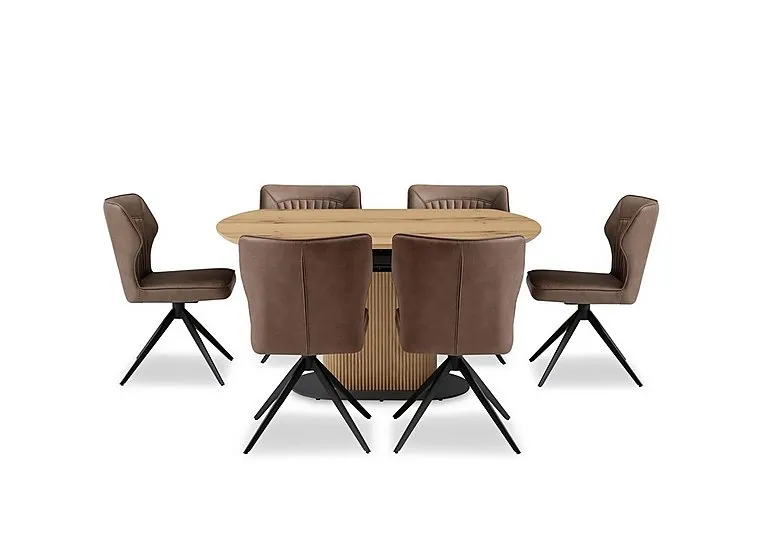 Jayden Swivel Extending Dining Table and 6 Faux Leather Swivel Chairs - Light Brown
