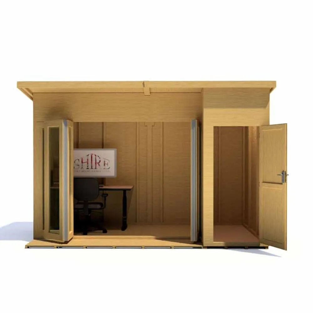 Shires Aster 12x8 ft Bi-Fold Doors & Single Door - 2 Windows Summerhouse in Brown 2