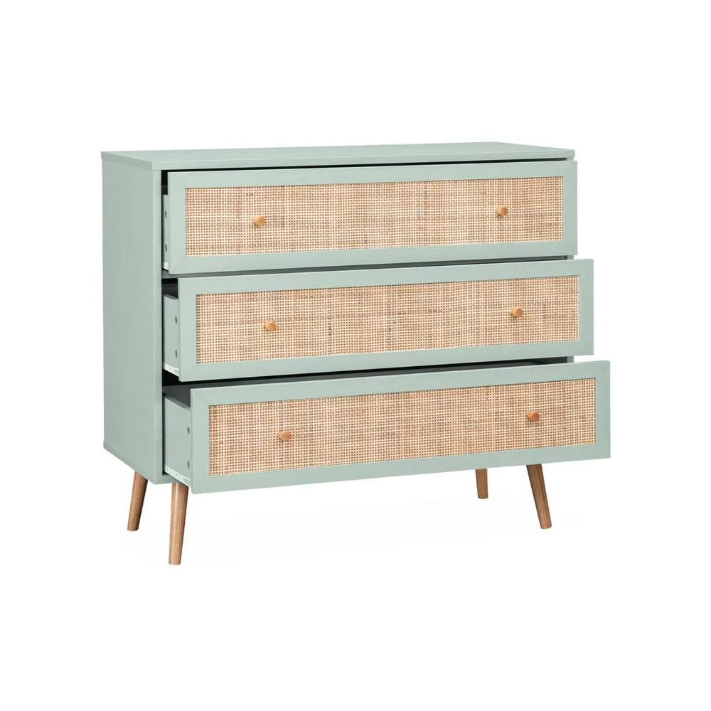 sweeek 3-drawer chest with wood & cane effect in Light Green 6