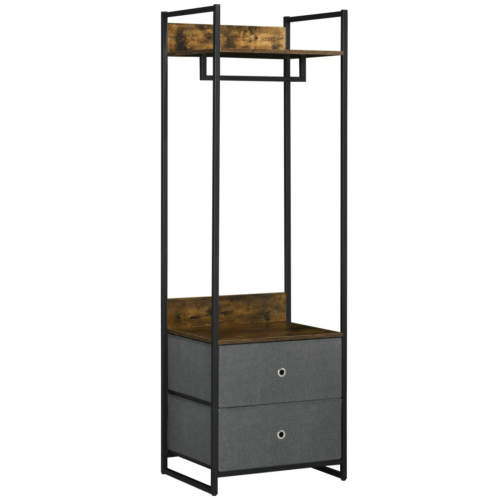 HOMCOM Industrial Clothes Rail Garment Rack with 2 Fabric Drawers Rustic Brown in Dark Brown 2