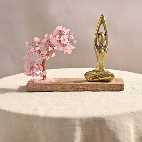 Serenity Rose Quartz Gemstone Tree and Yoga Ornament