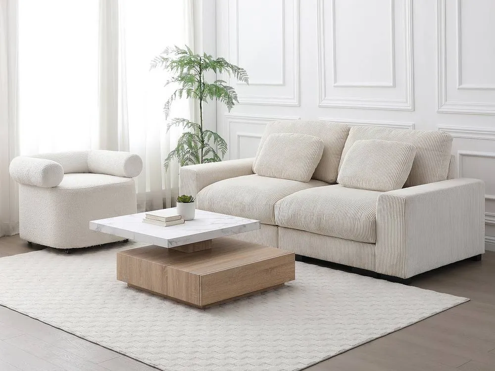 Vente-unique Swivel Coffee Table With 1 Drawer In MDF - White & Natural Marble in Light Oak 5