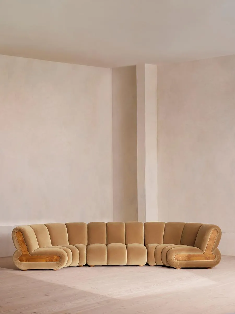Noelle Modular Curved Sofa, Six Seater, Velvet Camel