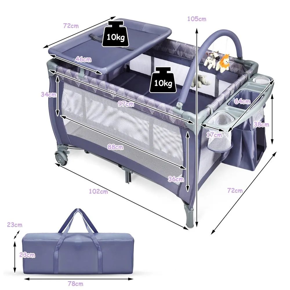 Costway 3 in 1 Travel Cot Foldable Baby Crib Playard w/Bassinet Nursery Center in Grey 2