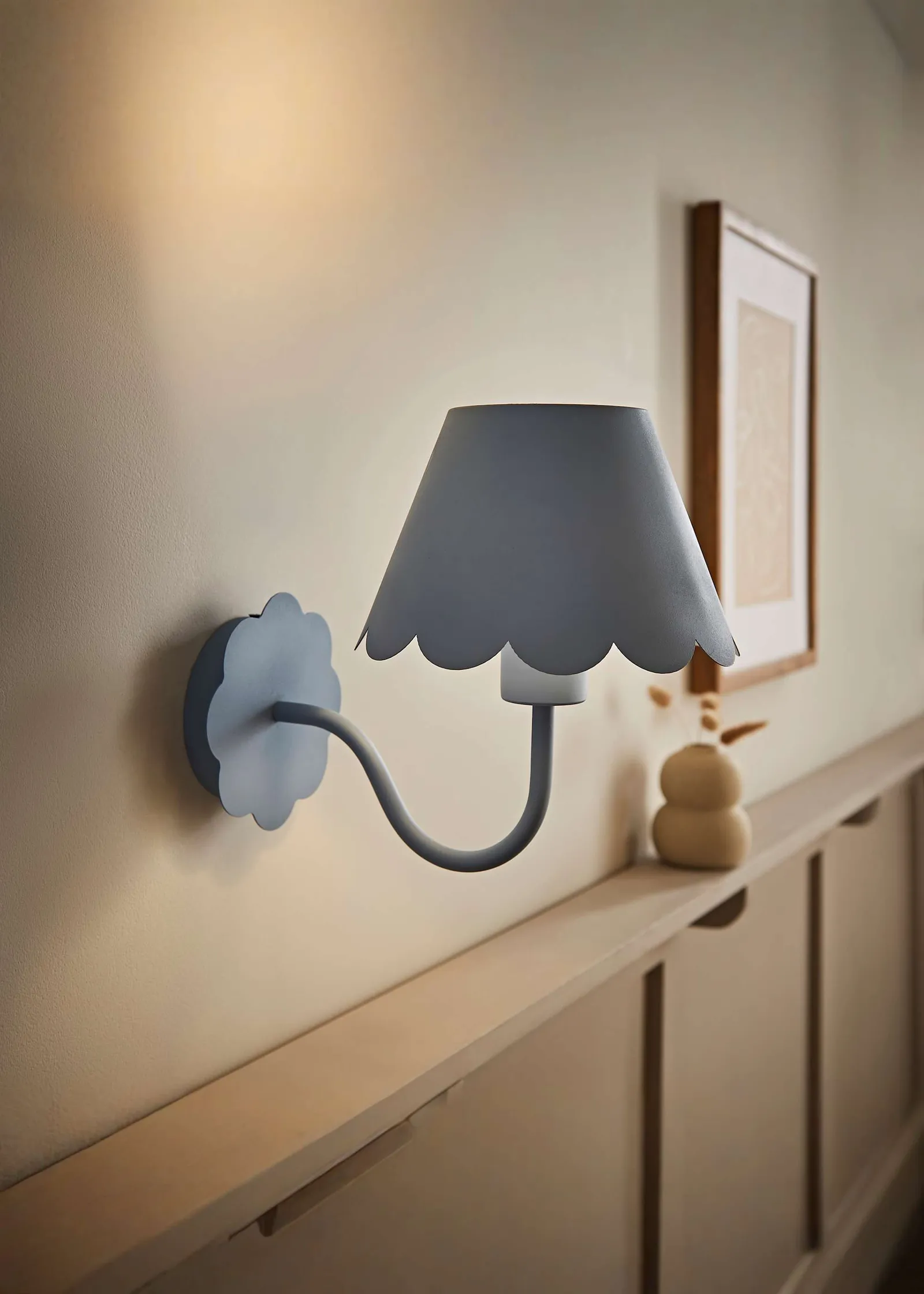 ValueLights Hattie Rechargeable Metal Scalloped Edge Wall Light in Mid Blue 1