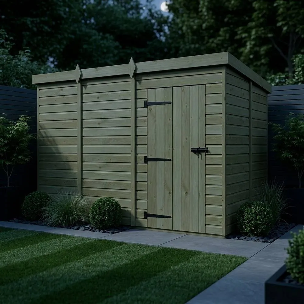 Buttercup Farm 11ft x 9ft Pent Garden Shed Single Door No Windows - Timber in Brown 3