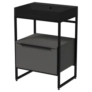 Wickes Rimini Onyx Grey Black Frame Freestanding Vanity Unit & Black Basin - 850 x 600mm
