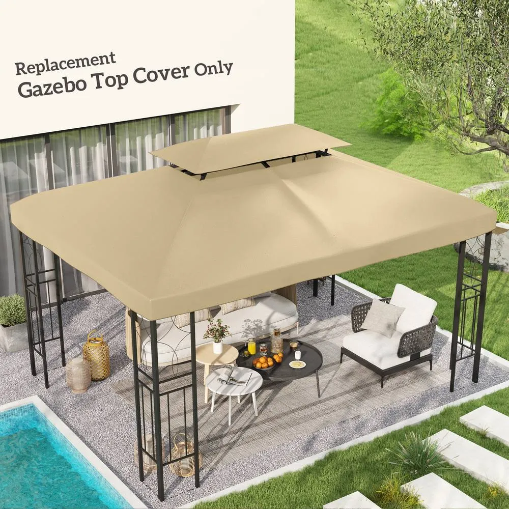 OUTSUNNY 3x4m Gazebo Replacement Roof Canopy 2 Tier Top UV Cover Cream White