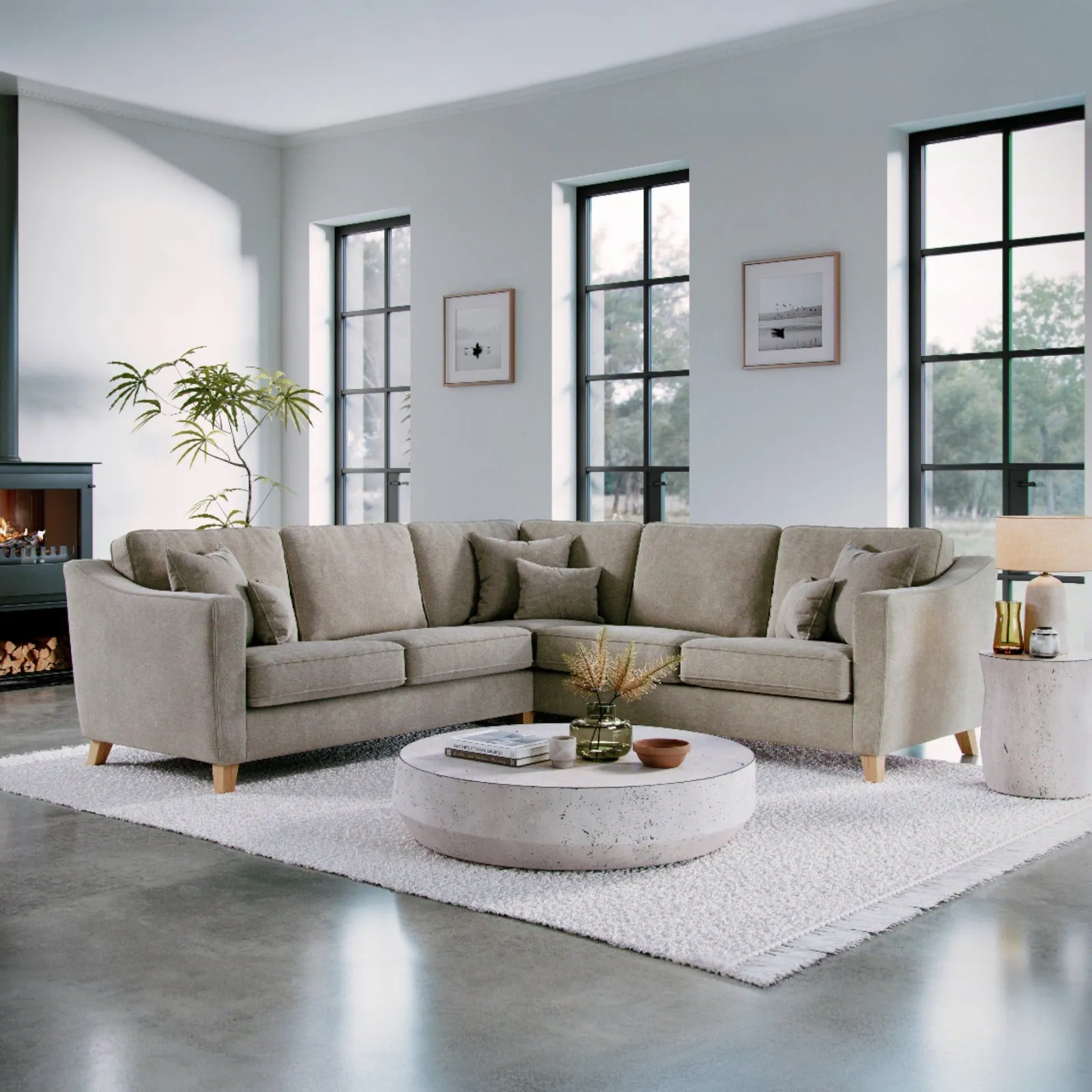 The Great Sofa Company Jackson Large Chenille Corner Sofa in Stone 1