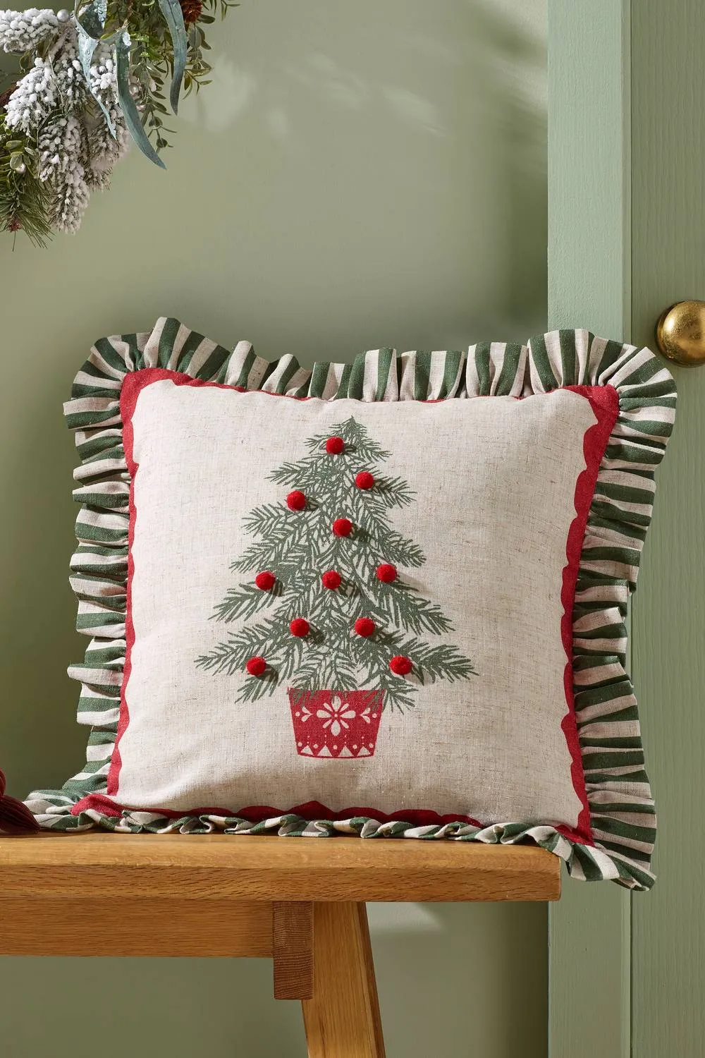 Catherine Lansfield 'Frilled Christmas Tree' Cushion in Green
