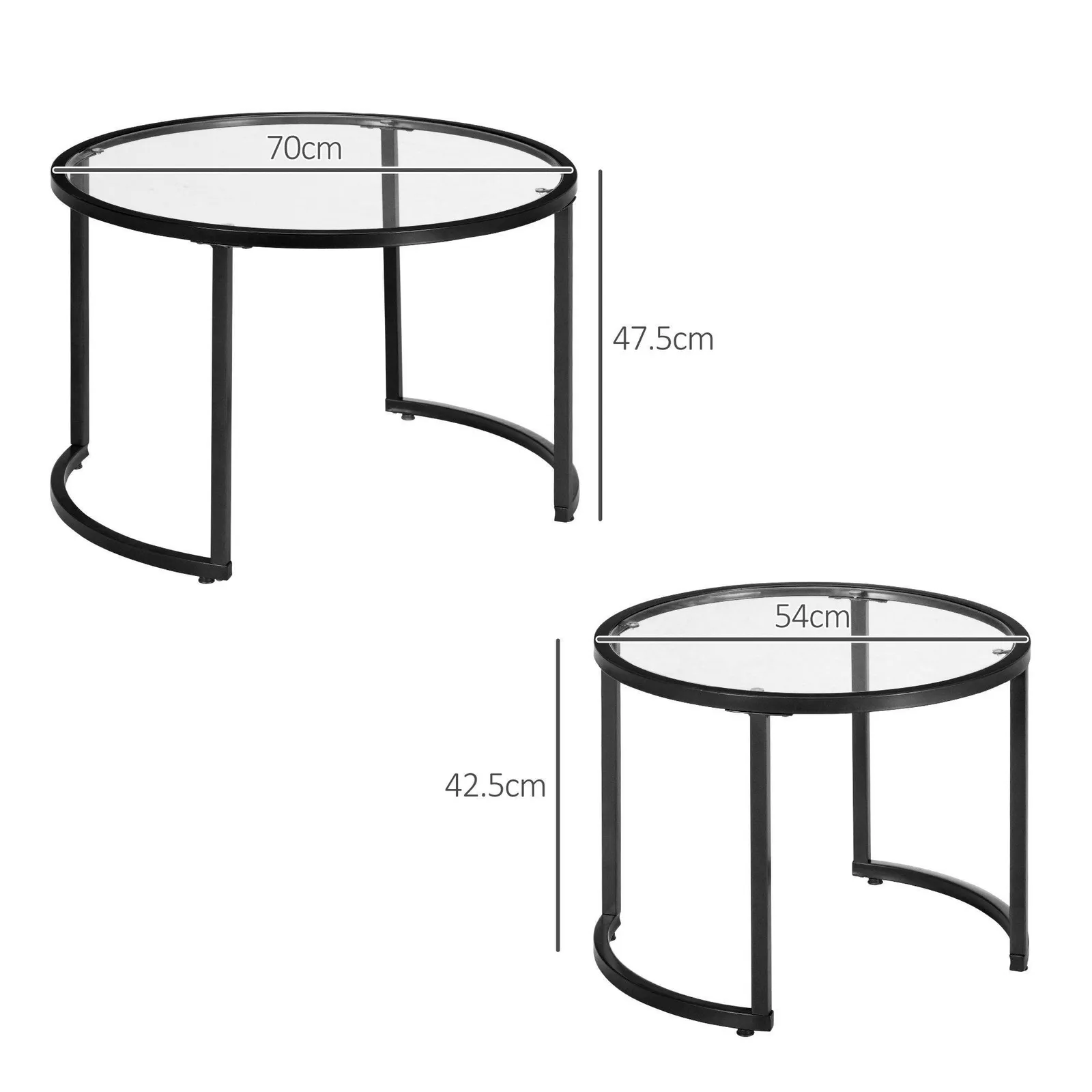 HOMCOM Nesting Coffee Table Set of 2 Round Side Tables for Living Room in Black 3