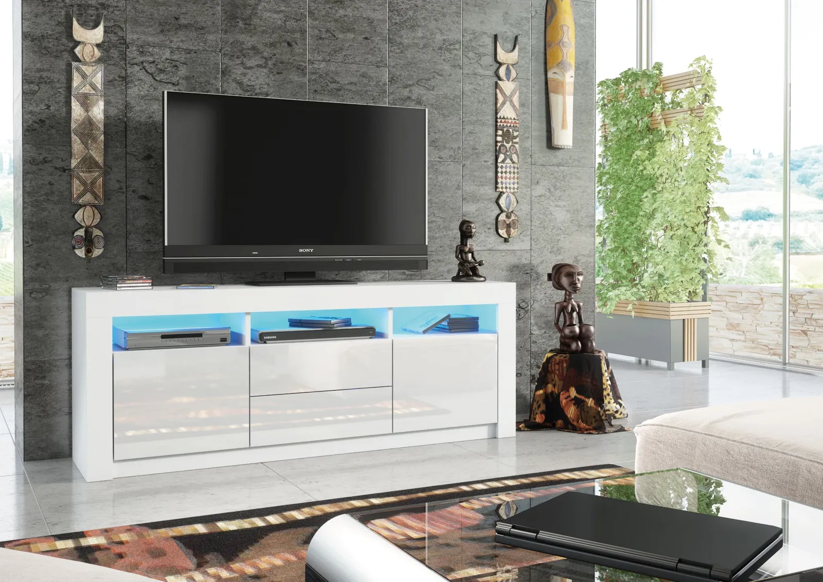 Creative Furniture Shine TV Unit 160cm - A Bright & Stylish Cabinet with Gloss Doors & LED Lights in White 6
