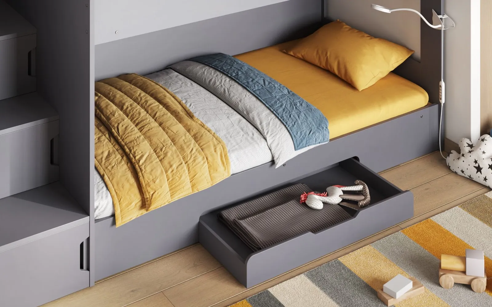 Flair Slick Staircase Bunk Bed with Storage in Grey 2