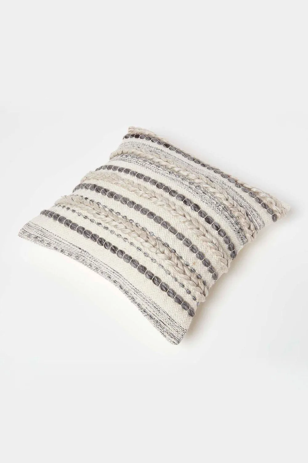 Homescapes Fyn Handwoven Braided Beige & Grey Kilim Cushion 5