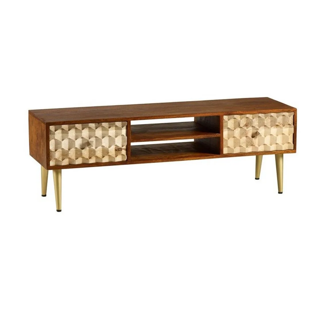 Indian Hub Edison Large Plasma TV Stand - Solid Mango Wood - L40 x W140 x H45 cm in Brown