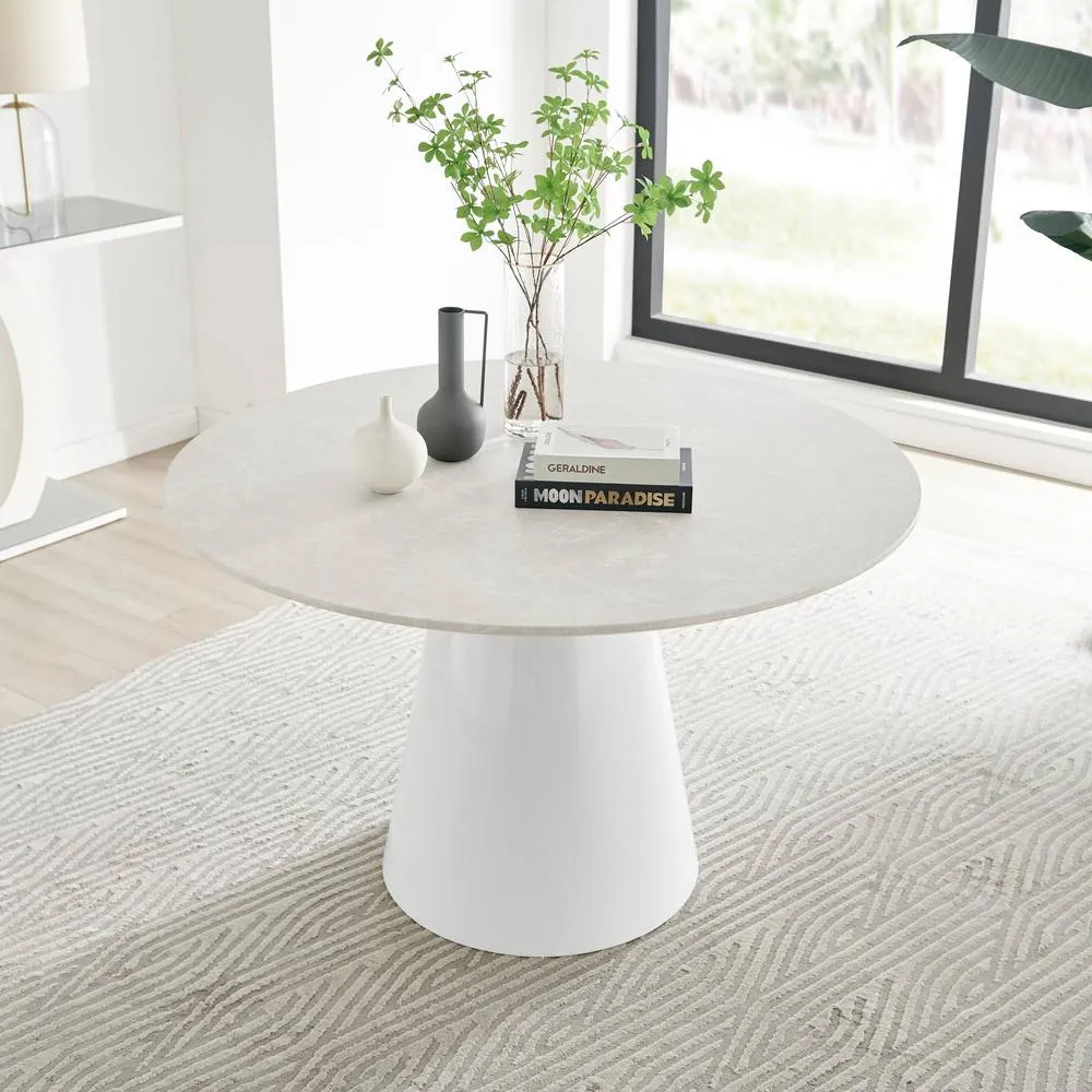 FurnitureboxUK Palma Beige Stone Round Table & 6 Cappuccino Corona Black Leg Chairs 3