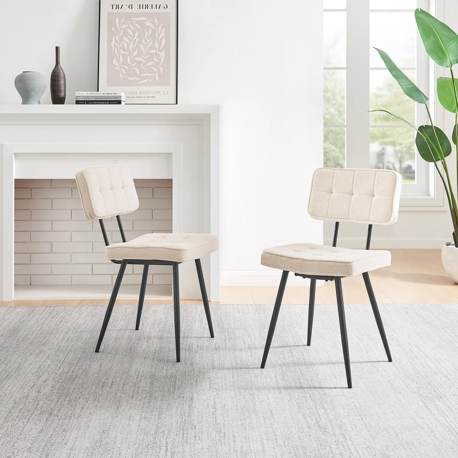 FurnitureboxUK Braxton 2x Cream Boucle Fabric Black Leg Dining Chair 3