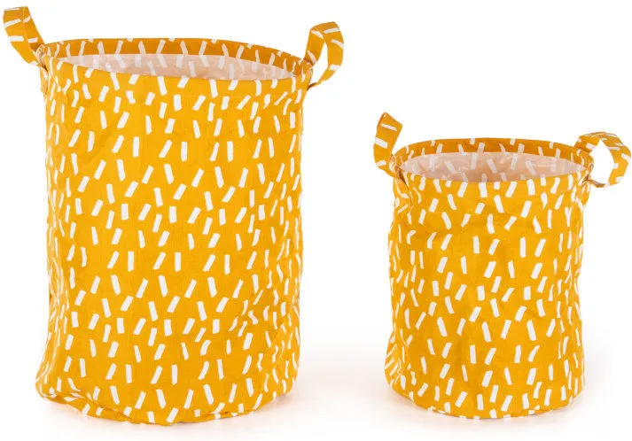 Ludo 100% Cotton Set of 2 Printed Storage Bag, Mustard Yellow