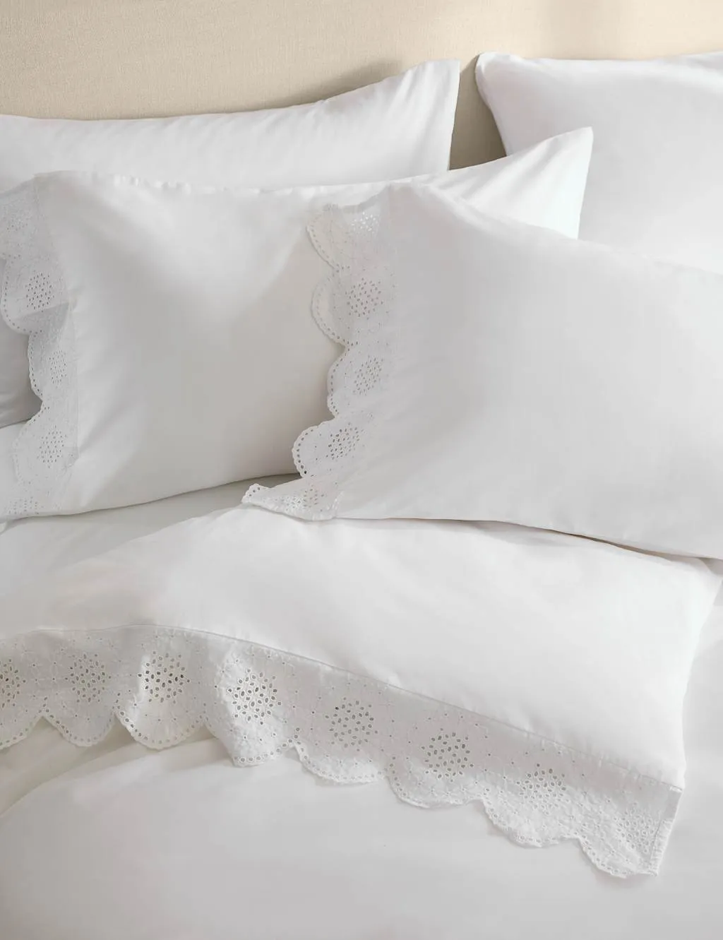 M&S Pure Cotton Broderie Anglaise Bedding Set White