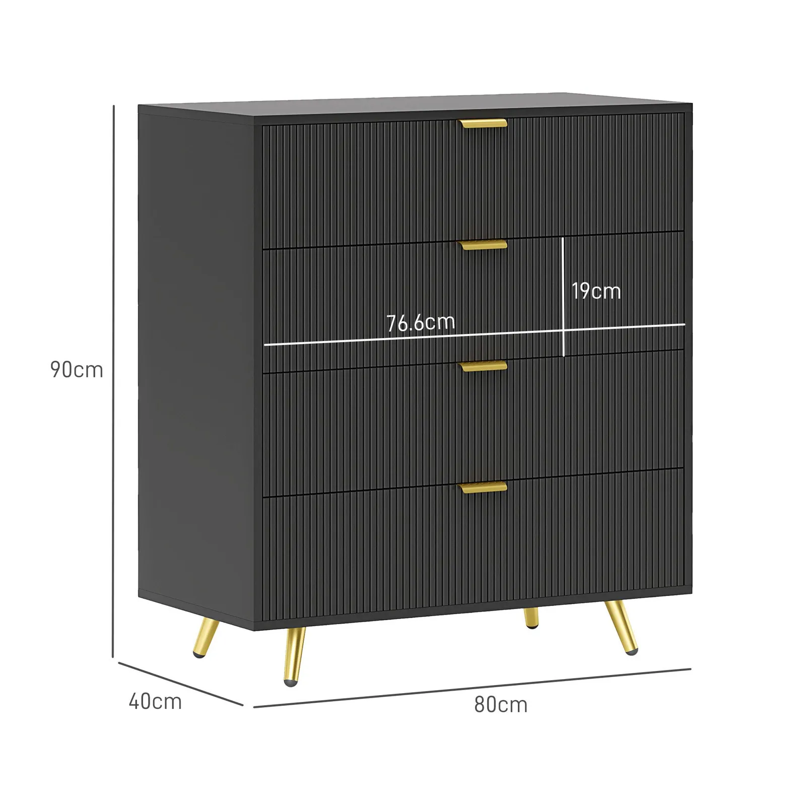 HOMCOM Chest of Drawers with 4 Drawers for Bedroom, Living Room in Black 3