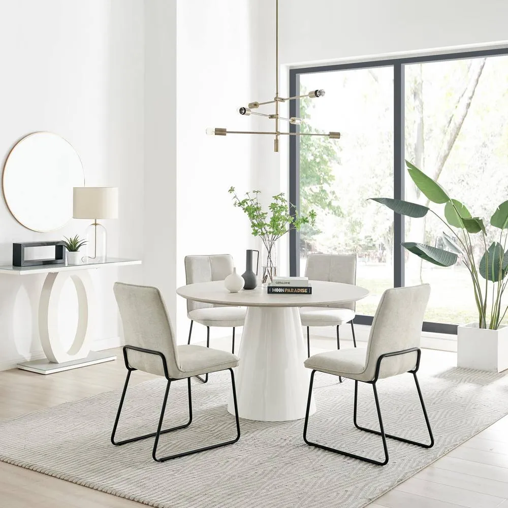 FurnitureboxUK Palma Beige Stone Effect Round Dining Table & 4 Taupe Halley Chairs