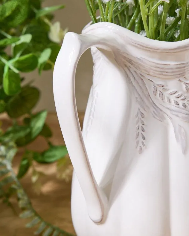 Dibor Traditional White Ceramic Table Decor Flower Jug Pitcher 2