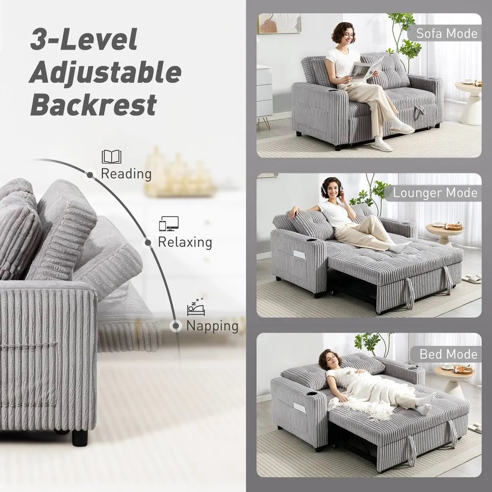 HOMCOM 2 Seater Sofa Bed, Click Clack Pull Out Bed Settee, Light Grey 6