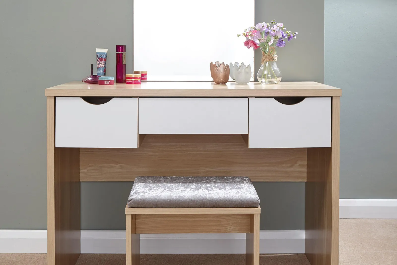 GFW Elizabeth Dressing Table Set in Light Oak 4
