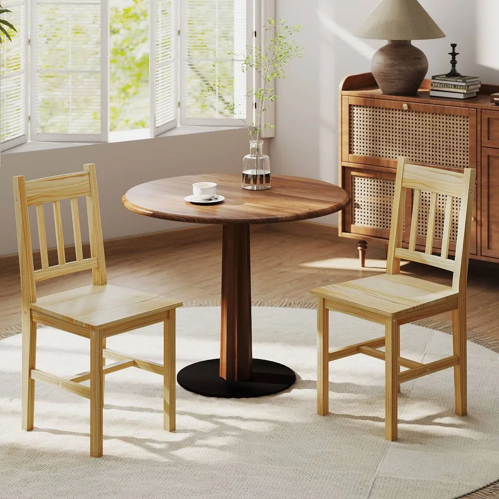 HOMCOM Dining Chairs Set of 2, Pine Wood Frame, Slat Back, Kitchen, Natural 2