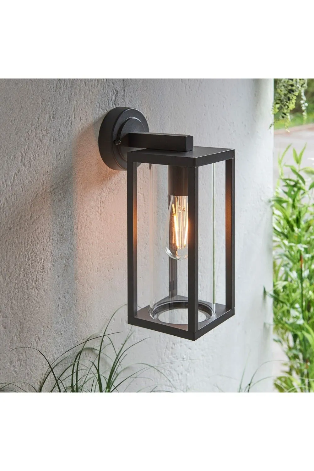Netlighting Hamden Modern Exterior Wall Light Textured Black Clear Glass Diffuser IP44 4