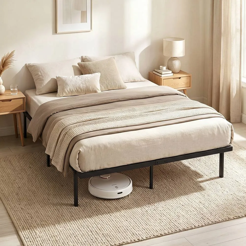 HOMCOM 5ft King Bed Frame with Underbed Storage, No Box Spring Needed in Black