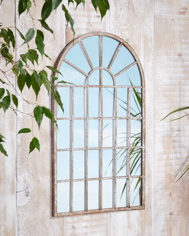 Dibor Vintage Indoor Outdoor Distressed Finish Arched Garden Mirror H60cm x W36cm in Silver 3