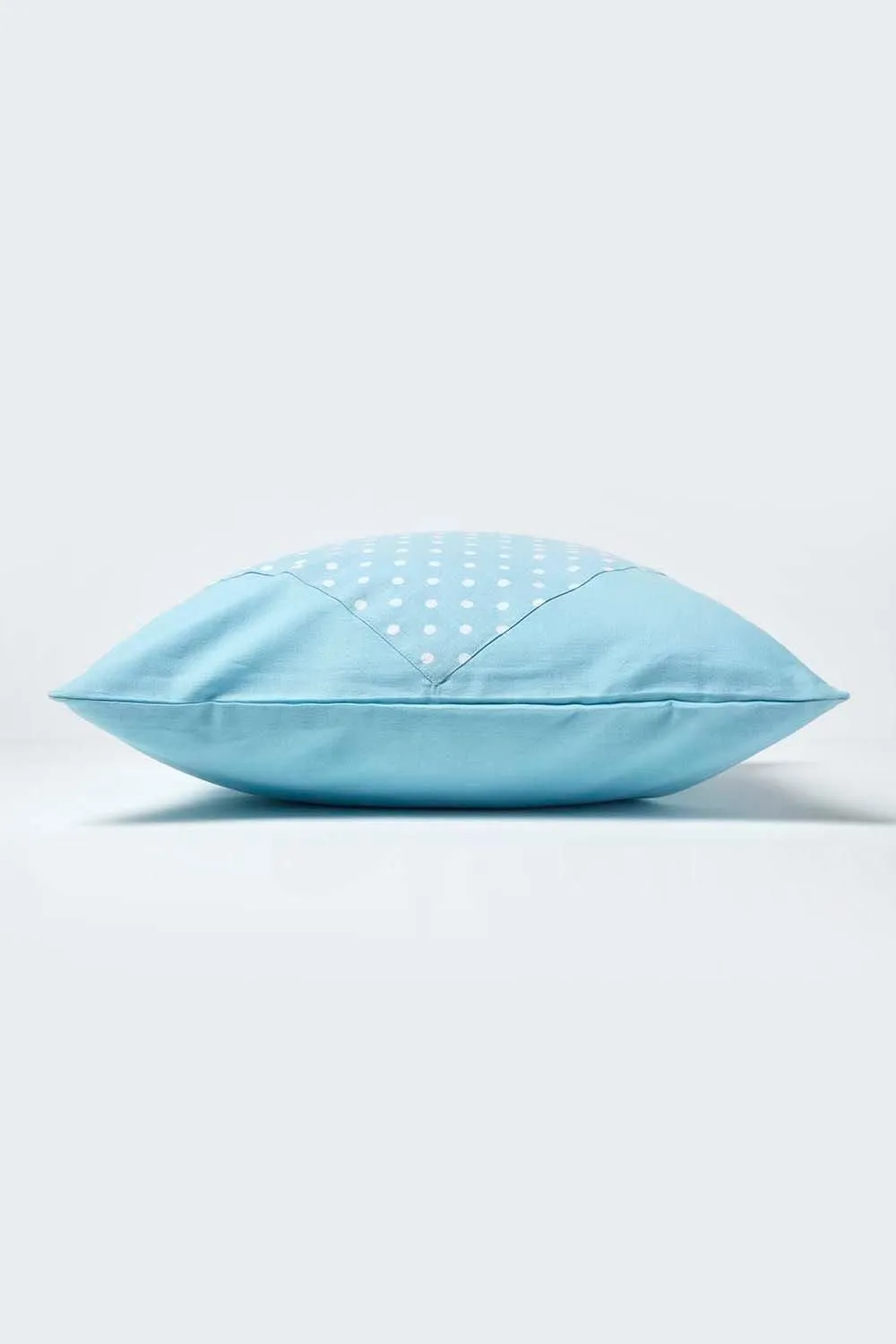 Homescapes Cotton Plain & Polka Dots Cushion Cover in Blue 3