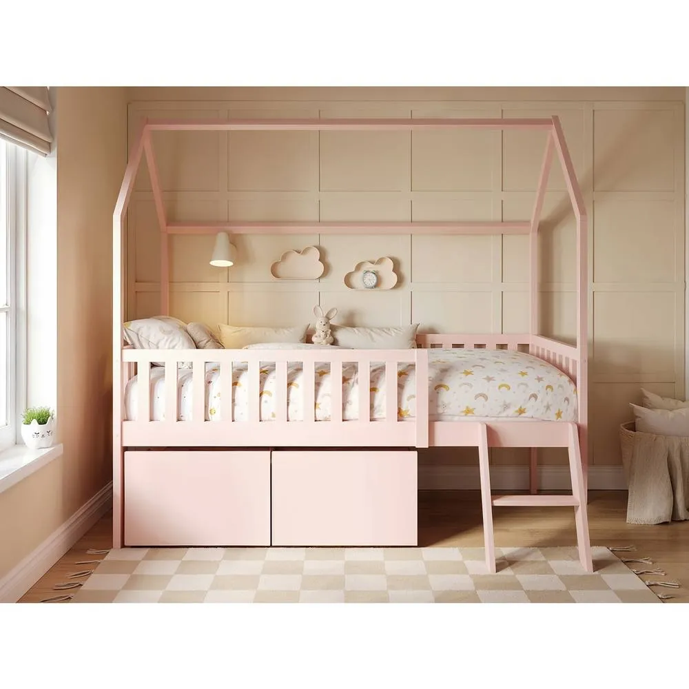 Flair Explorer Single Mid Sleeper Bed with Toy Box in Pink