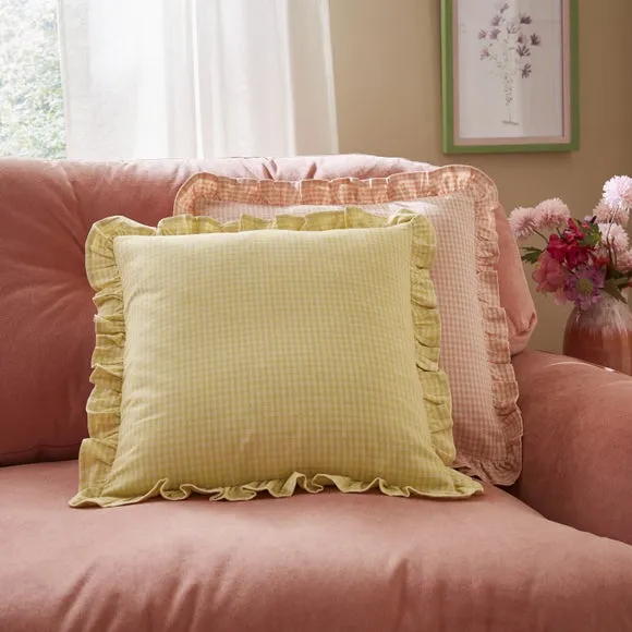 Gingham Frill 100% Cotton Square Cushion 4