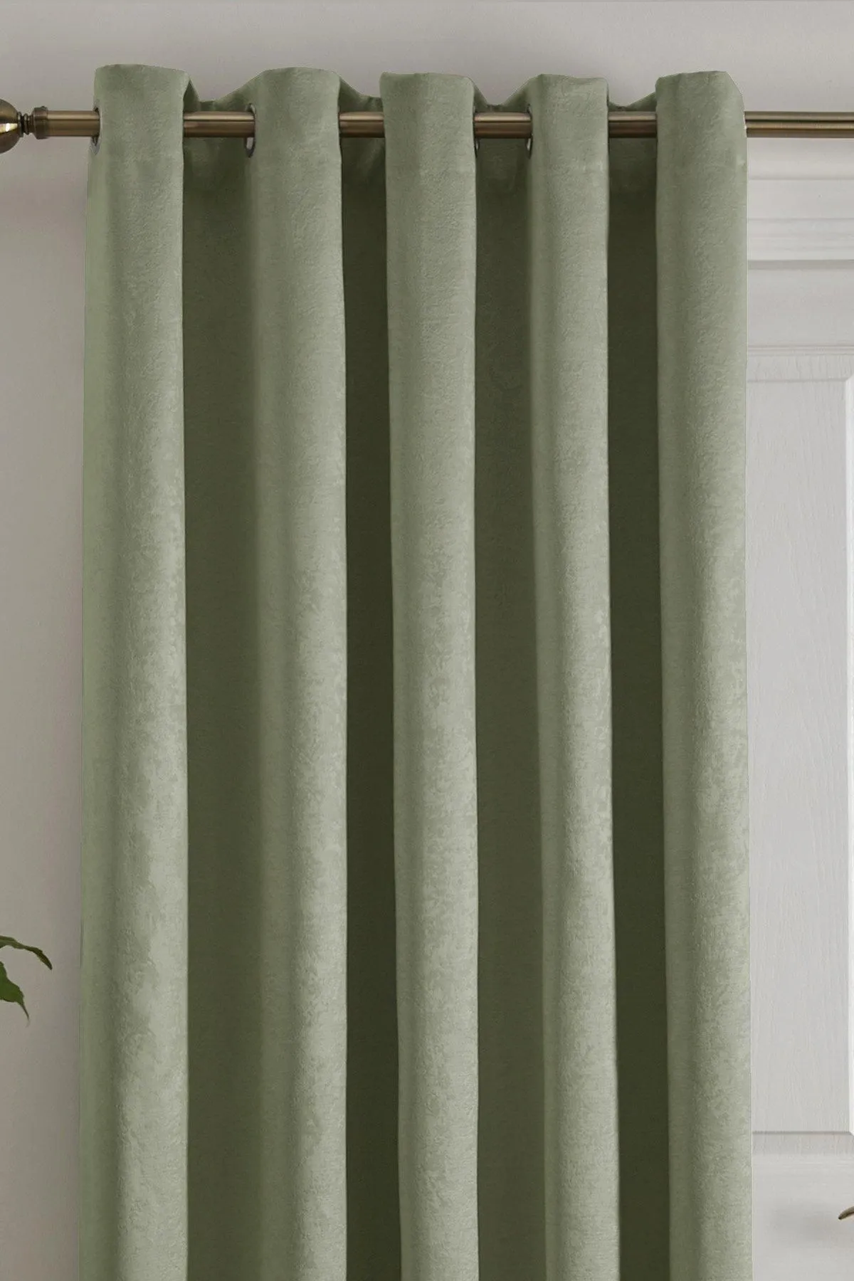 Fusion 'Strata' Dim out woven Eyelet Single Panel Door Curtain in Green 2