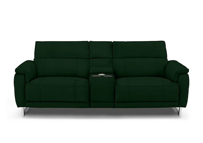 Moet 3 Seater Fabric Power Recliner Sofa with Telescopic Headrests and Smart Console - Bottle Green
