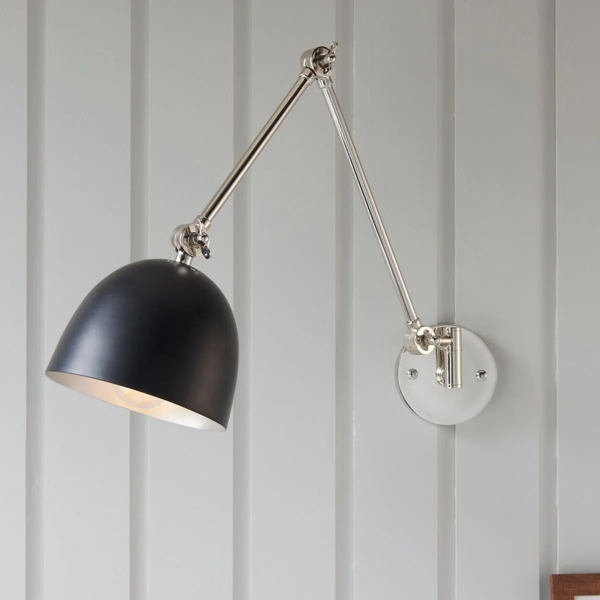 Netlighting Lehal Dome Adjustable Arm Wall Lamp Polished Nickel Plate Matt Black 2