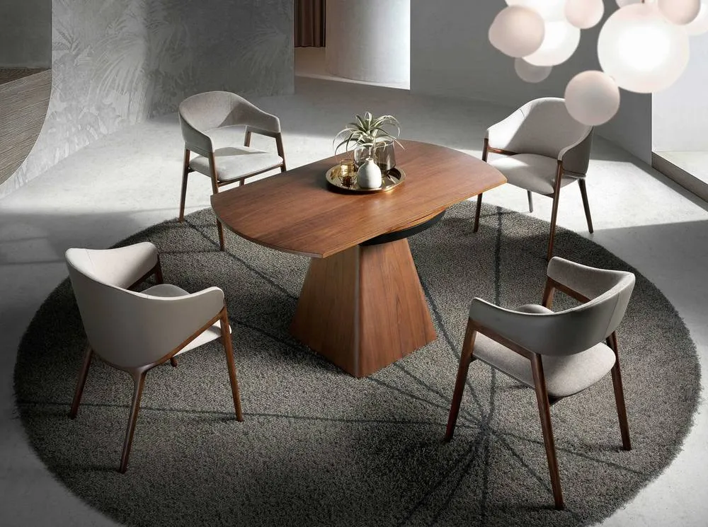 Angel Cerda Model Round Walnut Veneer Extending Dining Table 3