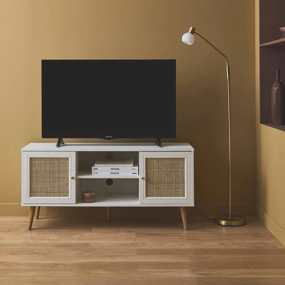 sweeek 120cm Tv Unit Wooden & Cane Effect 2 Doors in White 6