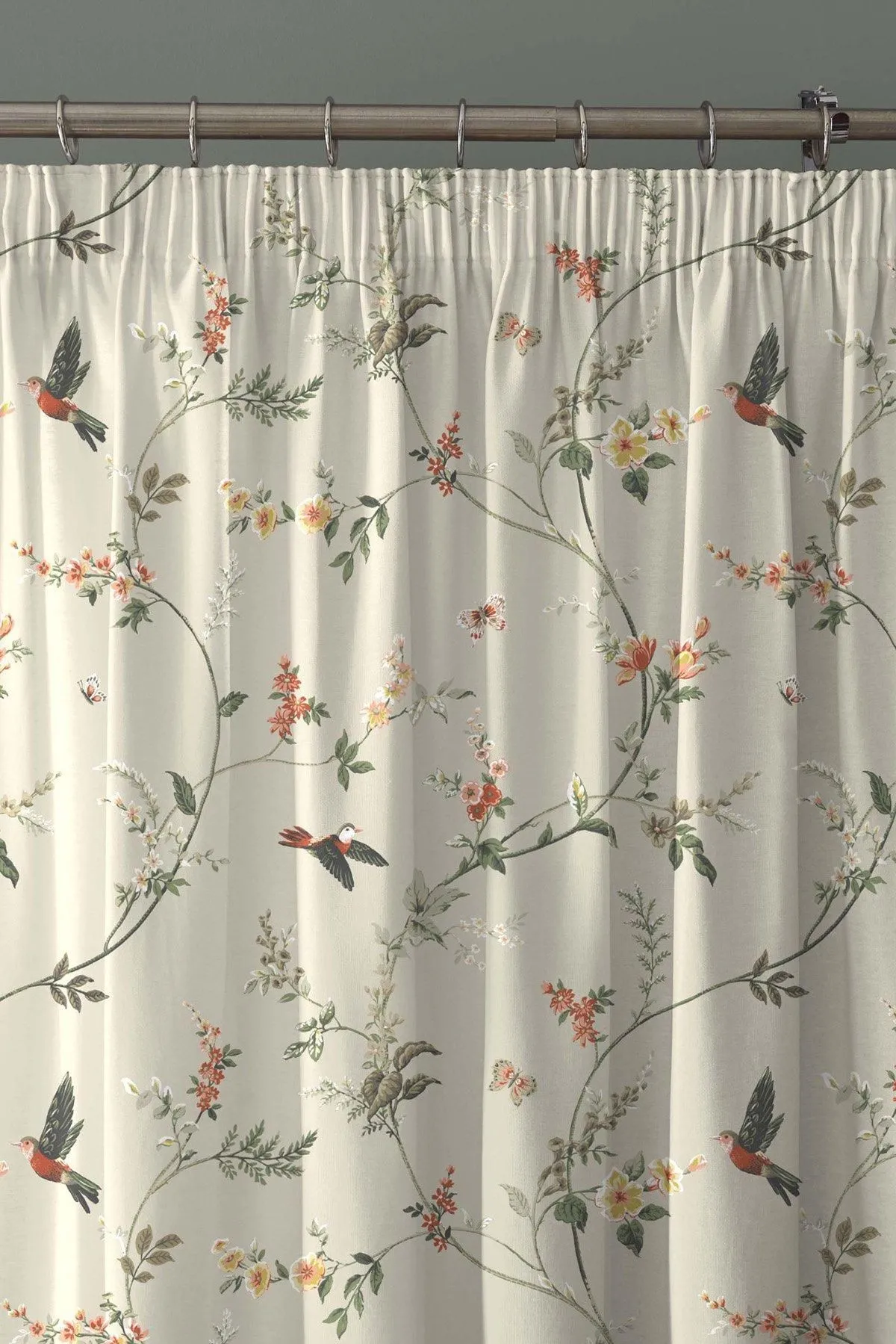 Dreams & Drapes 'Darnley' Nature Inspired Print Pair of Pencil Pleat Curtains With Tie-Backs in Coral 2