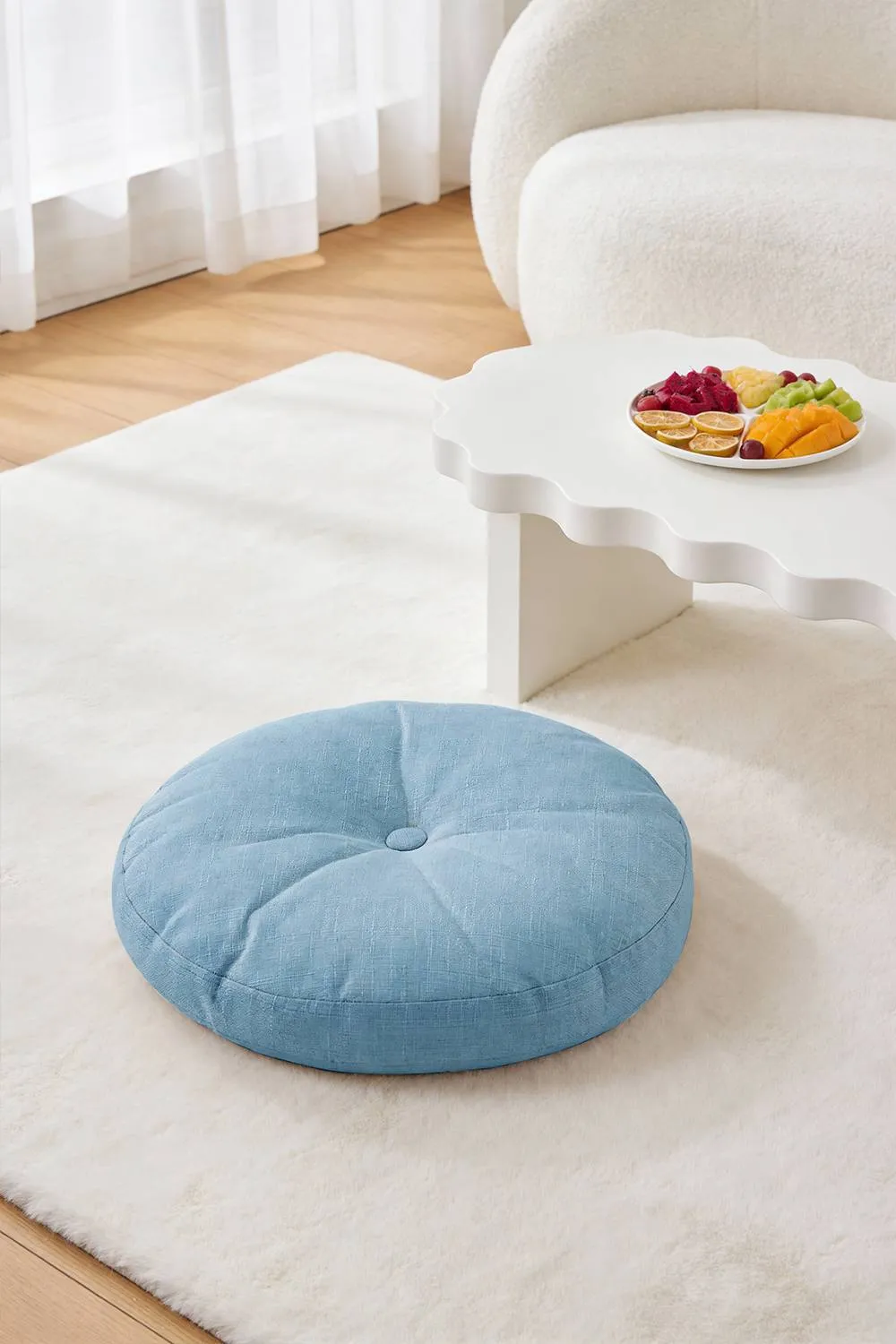 Living and Home Bohemian Style Detachable Round Floor Cushion in Light Blue