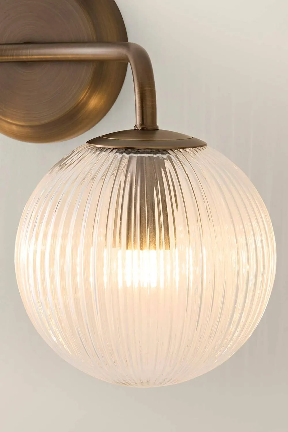 ValueLights Kempton Ribbed Glass Globe Shade 2 Arm Wall Light in Bronze 4
